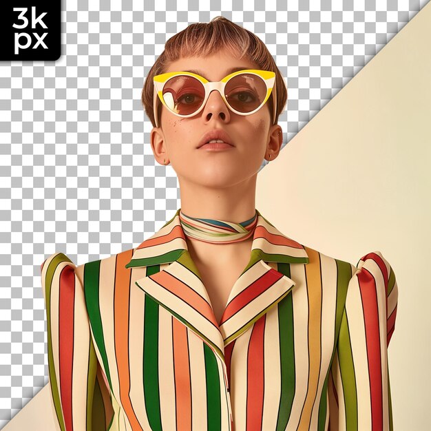 PSD a woman wearing a striped suit and sunglasses is wearing a striped suit and sunglasses