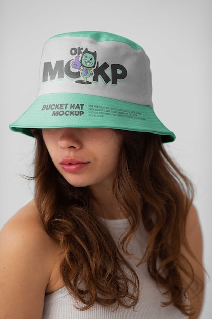 Woman wearing stylish bucket hat