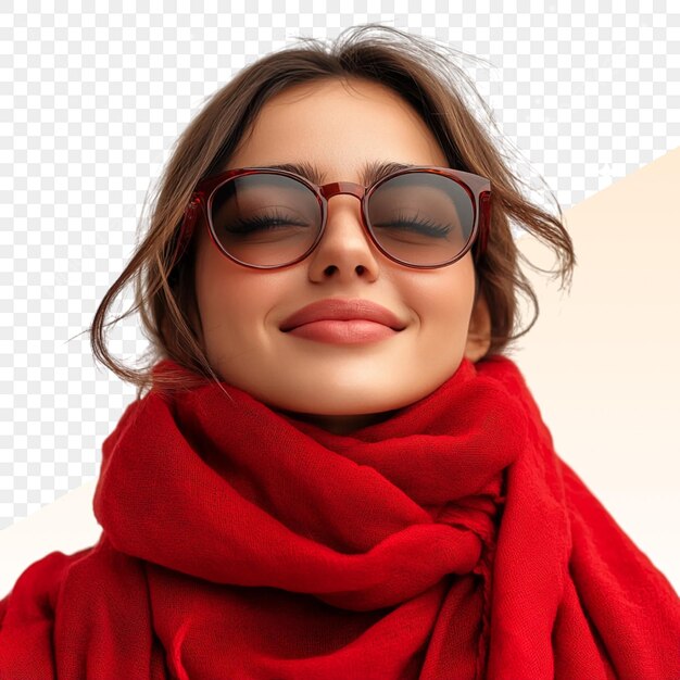 PSD a woman wearing sunglasses and a scarf with a red scarf