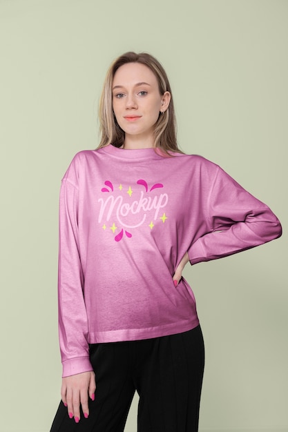 Woman wearing sweatshirts mockup