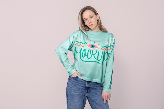 Woman wearing sweatshirts mockup