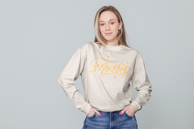 Woman wearing sweatshirts mockup