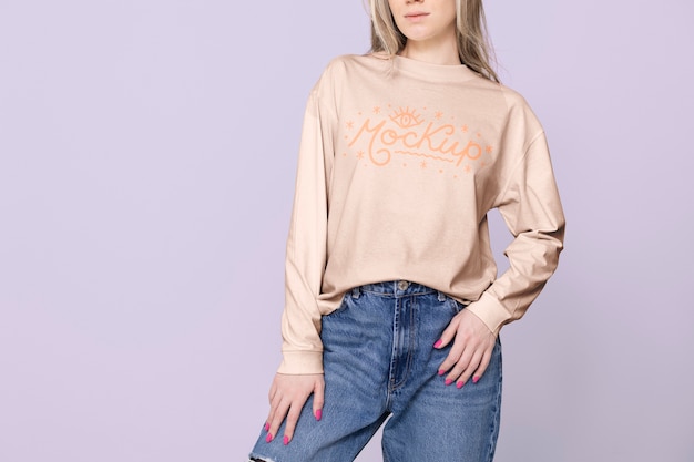 Woman wearing sweatshirts mockup