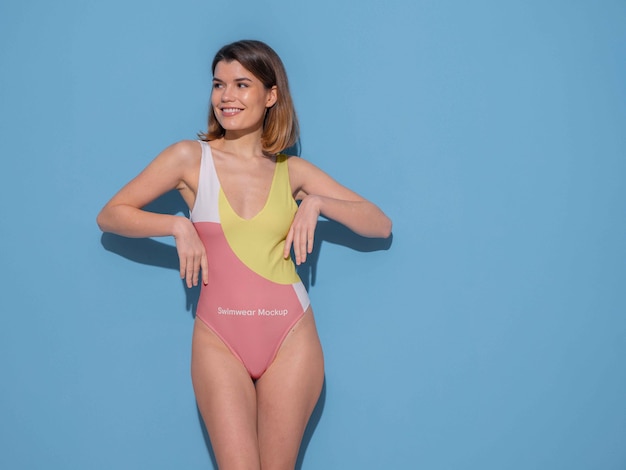 Woman wearing swimwear mockup