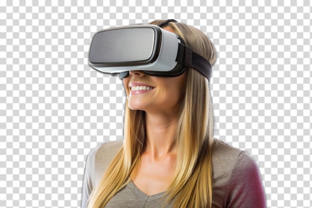 PSD a woman wearing a virtual reality headset with the eyes closed