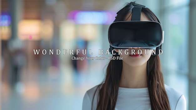 Woman Wearing VR Headset Exploring a Virtual World