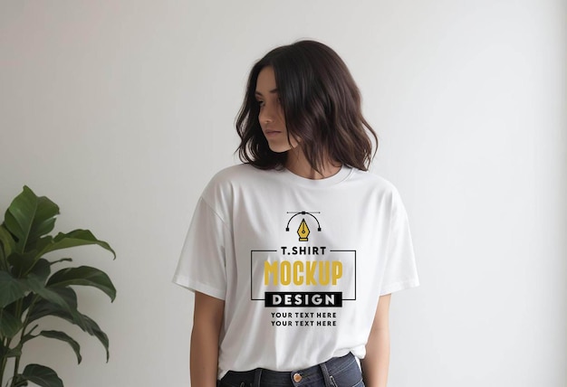 a woman wearing a white shirt that says the design of the design