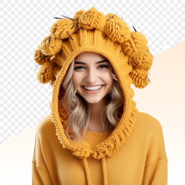 PSD a woman wearing a yellow sweater with a pattern of flowers on it