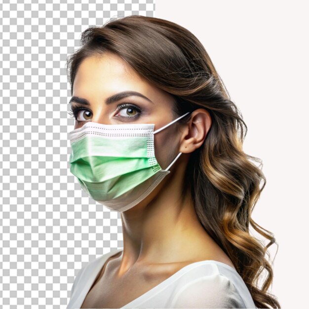 PSD a woman wears a face mask on transparent background