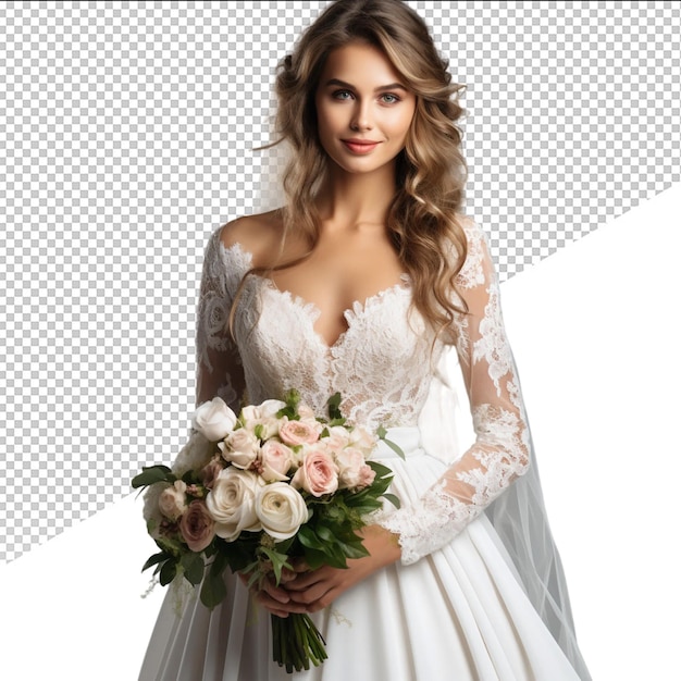 a woman in a wedding dress holding a bouquet of roses