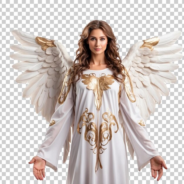 PSD a woman in a white dress with wings on a transparent background