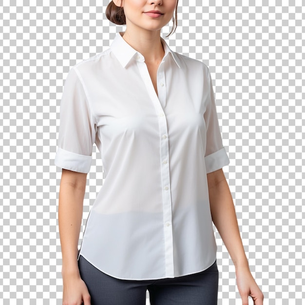 PSD a woman in a white shirt with a white shirt on it isolated on transparent background