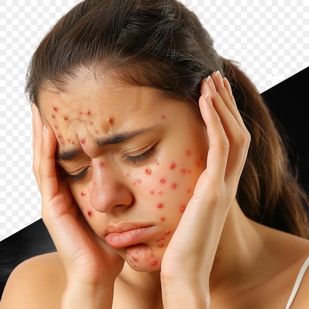 PSD a woman with acne on her face and the words acne on it