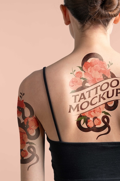 Woman with back tattoo mock-up