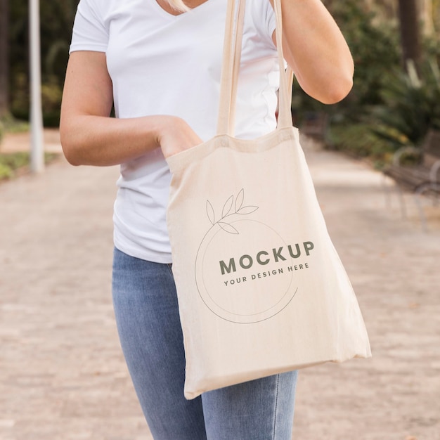 Woman with bag mock-up concept