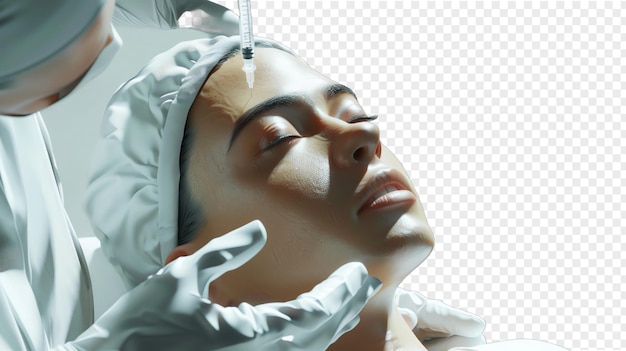 a woman with a bandage on her face and the doctors face