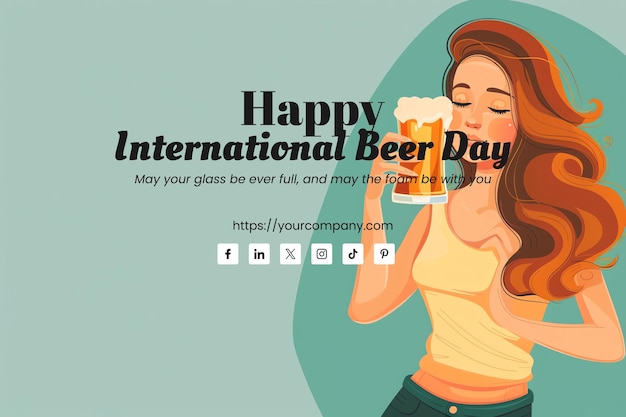 woman with beer greeting card for International Beer Day