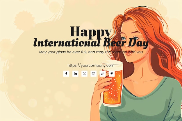 woman with beer greeting card for International Beer Day