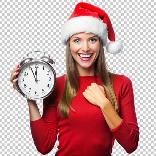 PSD woman with a big clock in christmas dress