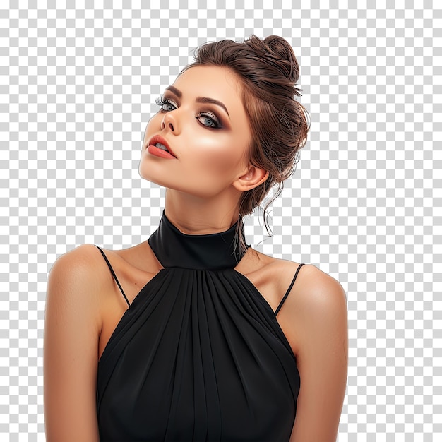 PSD a woman with a black dress on a transparent background