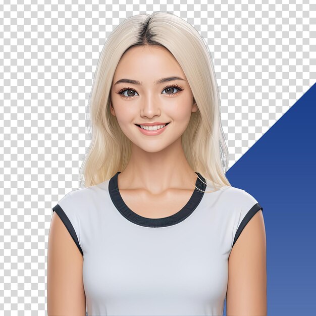 PSD a woman with blonde hair and a black and white shirt