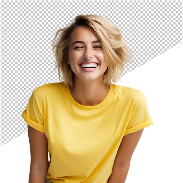 PSD a woman with blonde hair smiles and smiles