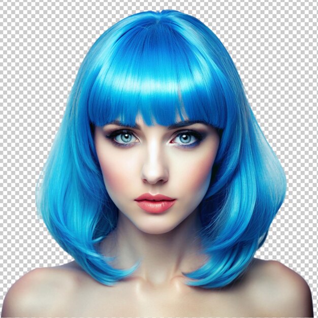 PSD a woman with blue hair and blue eyes on transparent background