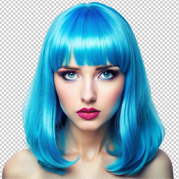 PSD a woman with blue hair and blue eyes on transparent background