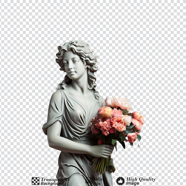 PSD woman with bouquet statue isolated on transparent background