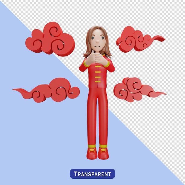 woman with chinese dress in 3 d style happy chinese new year