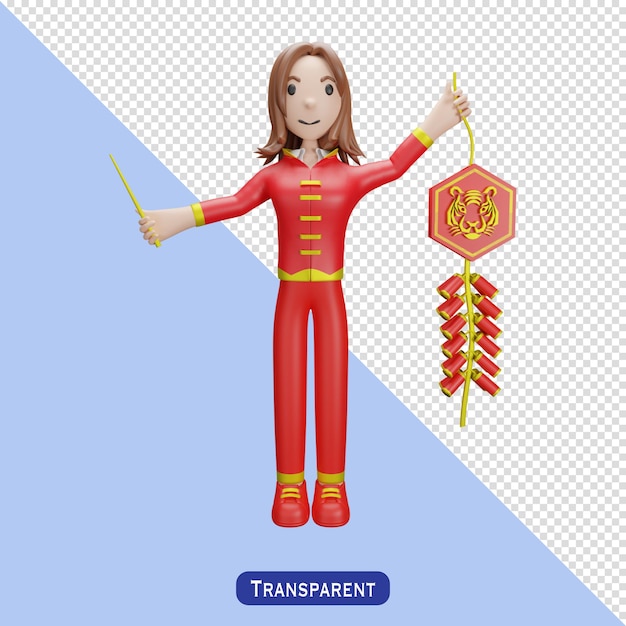 woman with chinese dress in 3 d style happy chinese new year