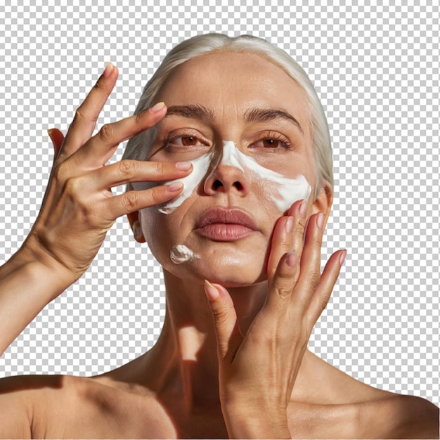 PSD a woman with a cream on her face is covered in cream