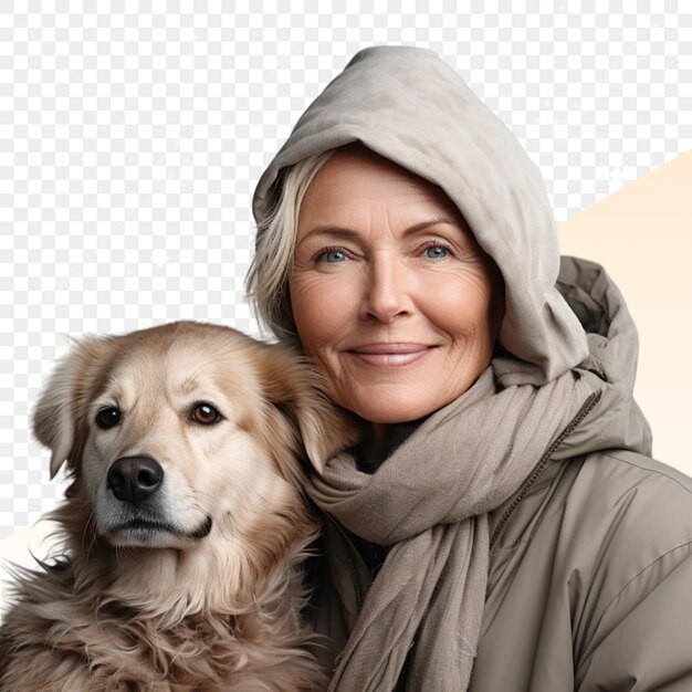 a woman with a dog and a picture of a dog