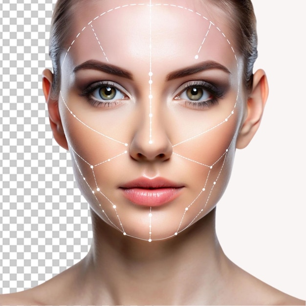 PSD woman with dotted lines on face on transparent background