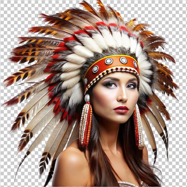 PSD a woman with a feathered headdress and a feathered png