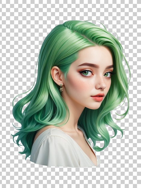 a woman with green hair and a white dress with green hair