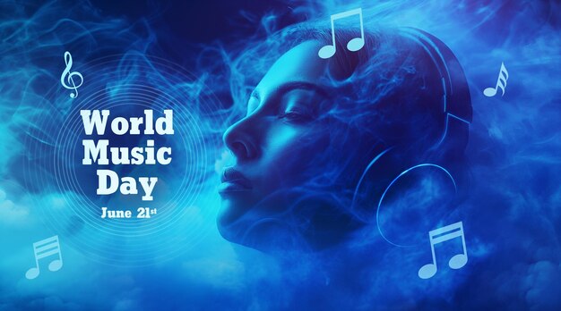 PSD a woman with headphones in musical trance world music day postermusic poster