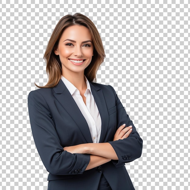 a woman with her arms crossed and a black and white background