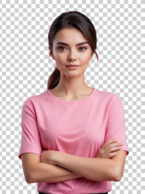 PSD a woman with her arms crossed in front of a camera