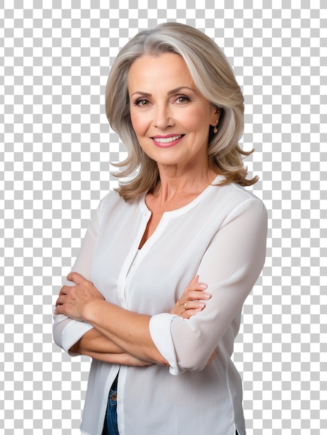 a woman with her arms crossed and a photo of a smiling woman isolated on transparent background