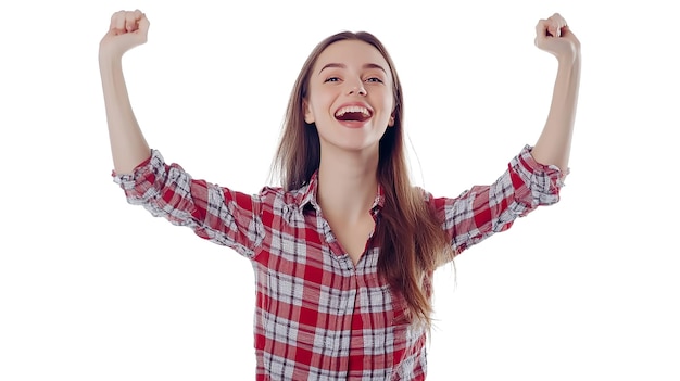 PSD a woman with her arms open and a smile showing her teeth