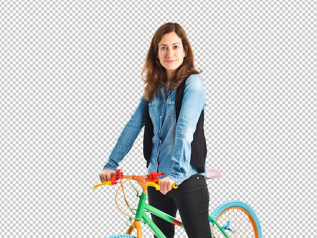 Woman with her colorful bicycle