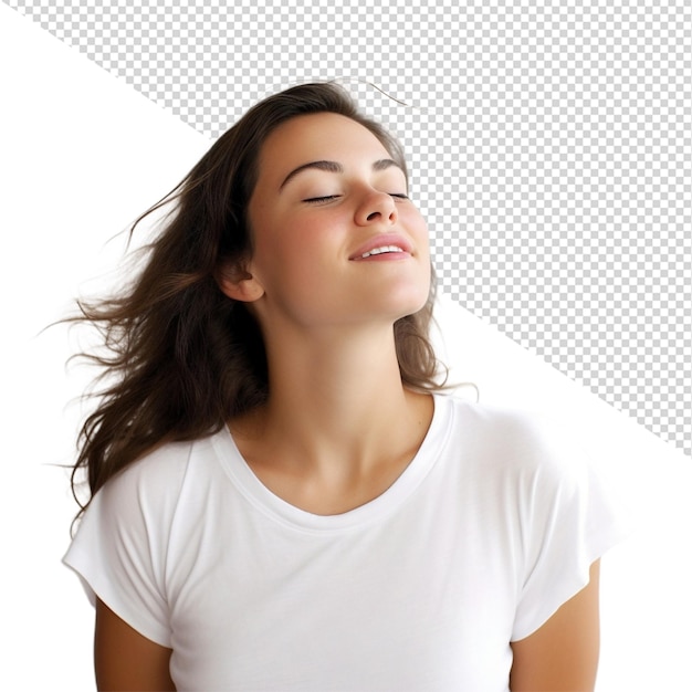 a woman with her eyes closed and a white shirt that says quot snuff quot