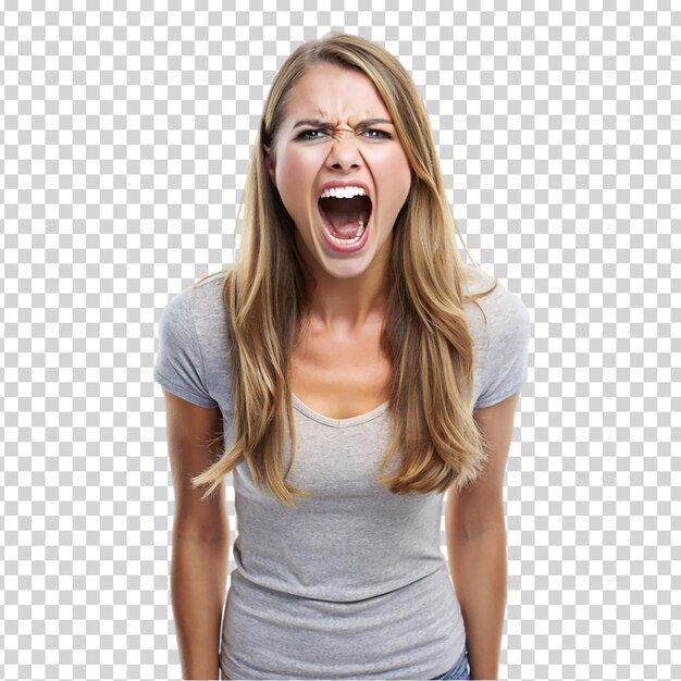 PSD a woman with her mouth on transparent background