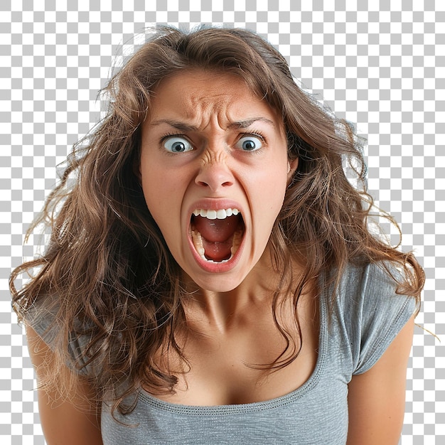 PSD a woman with long hair is screaming and has her mouth open