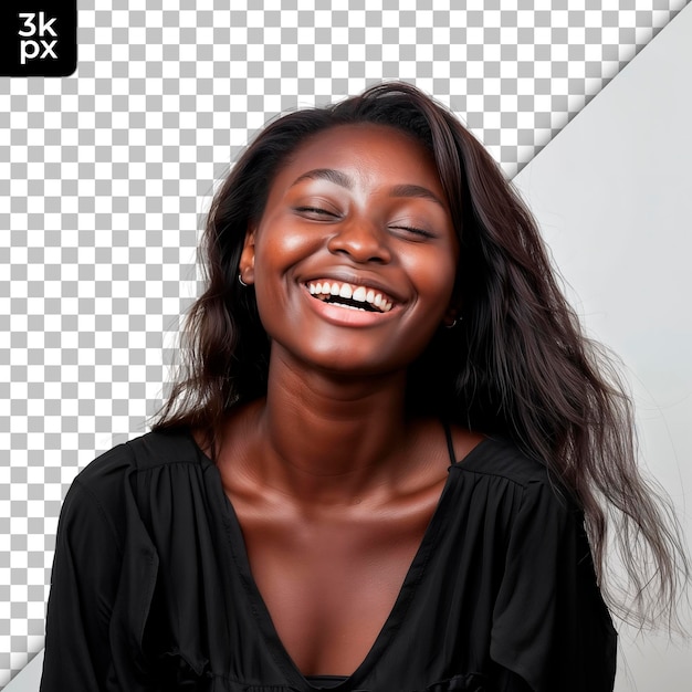 a woman with long hair smiling and smiling