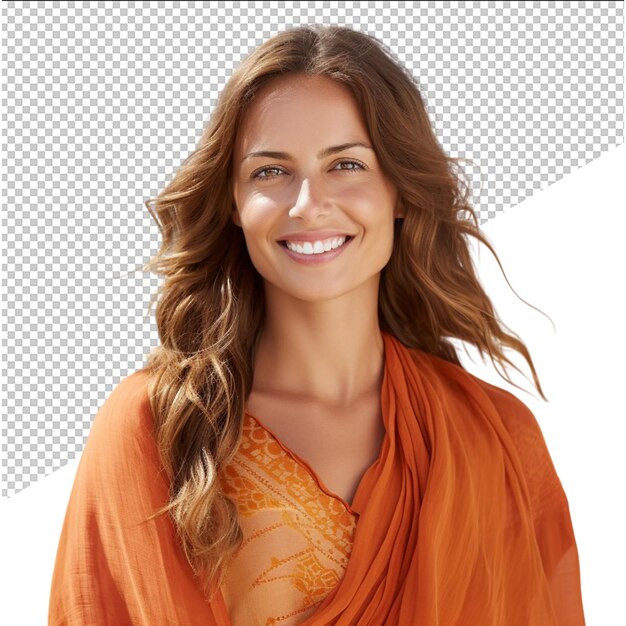 PSD a woman with long hair wearing an orange sari