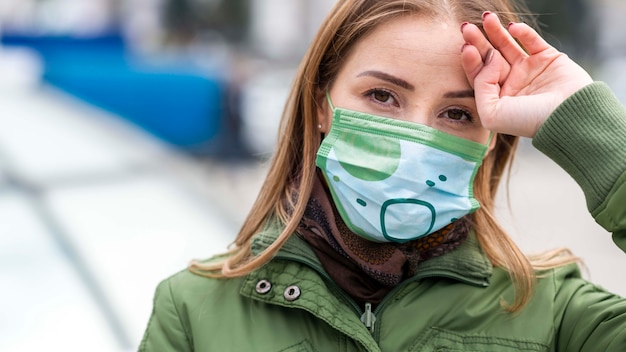 PSD woman with medical mask concept mock-up