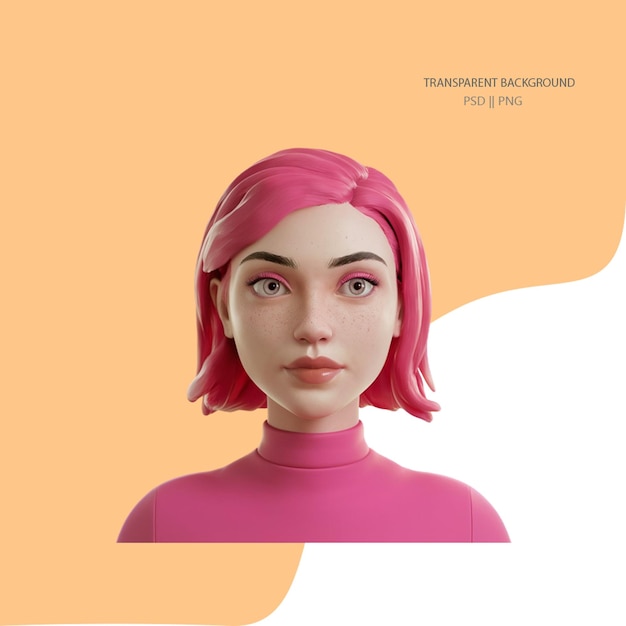 PSD a woman with pink hair and a pink shirt is shown in an orange and yellow background