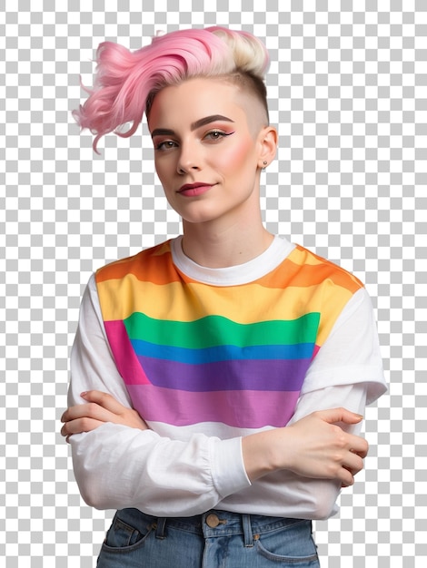 PSD a woman with a rainbow colored hair style on her head